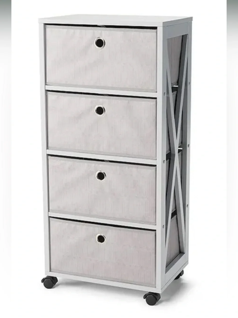 Kohl's White 4-Drawer Fabric Storage Tower on Wheels